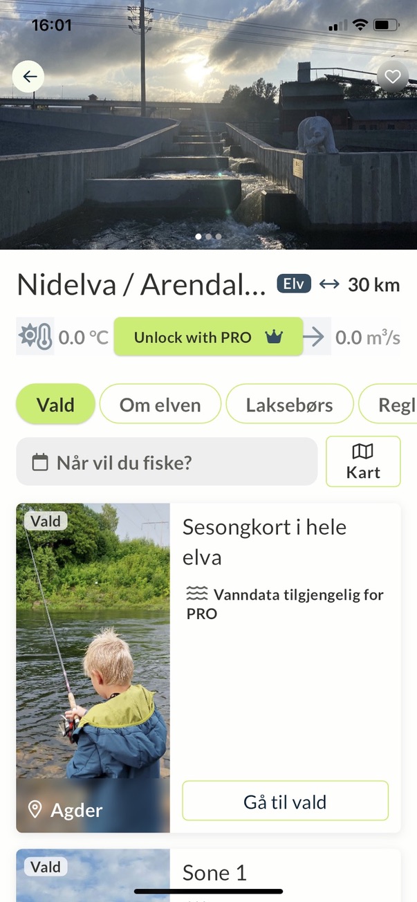 Startside for kjøp av fiskekort i Nidelva