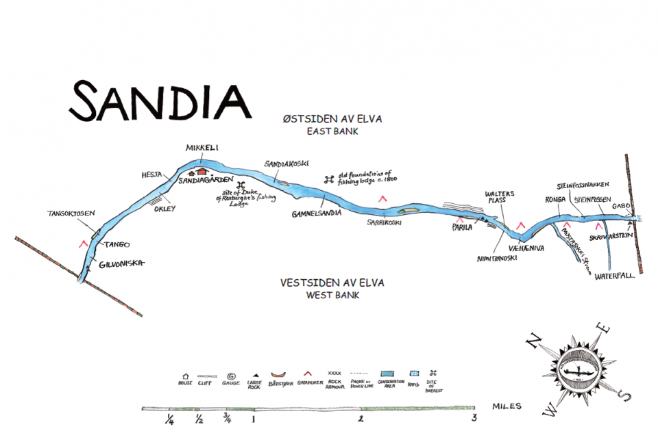 Kart over Sandia sone - tegnet av Richard Wills.